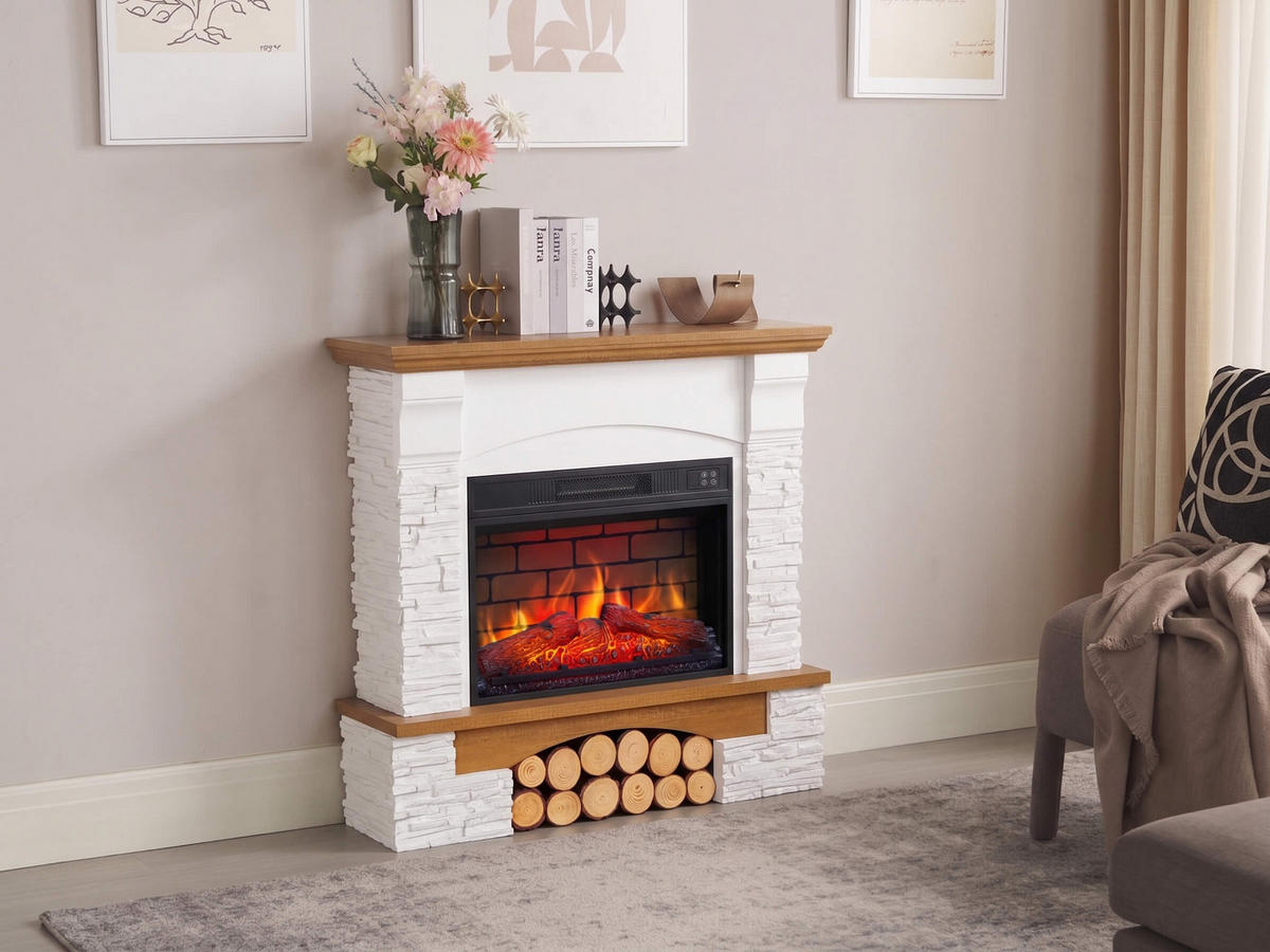 ELEKTROKAMIN Roxwell AF23BS – Eiche, freistehend, MDF-Verkleidung, 3D-Flammeneffekt, LED-Beleuchtung, Heizfunktion - Weiß, Glas/Holzwerkstoff (96/95/29cm) - ArtiFlame