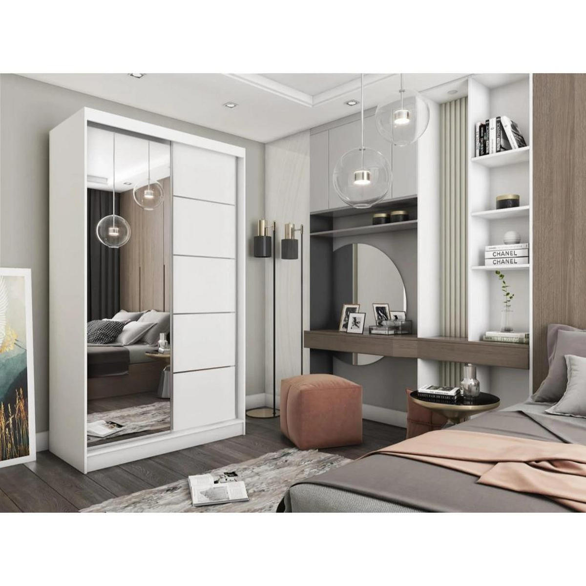 SCHWEBETÜRENSCHRANK Marika 120/216/61 weiß mit Spiegel und Schubladen - Weiß, Holzwerkstoff (120/216/61cm) - Beautysofa