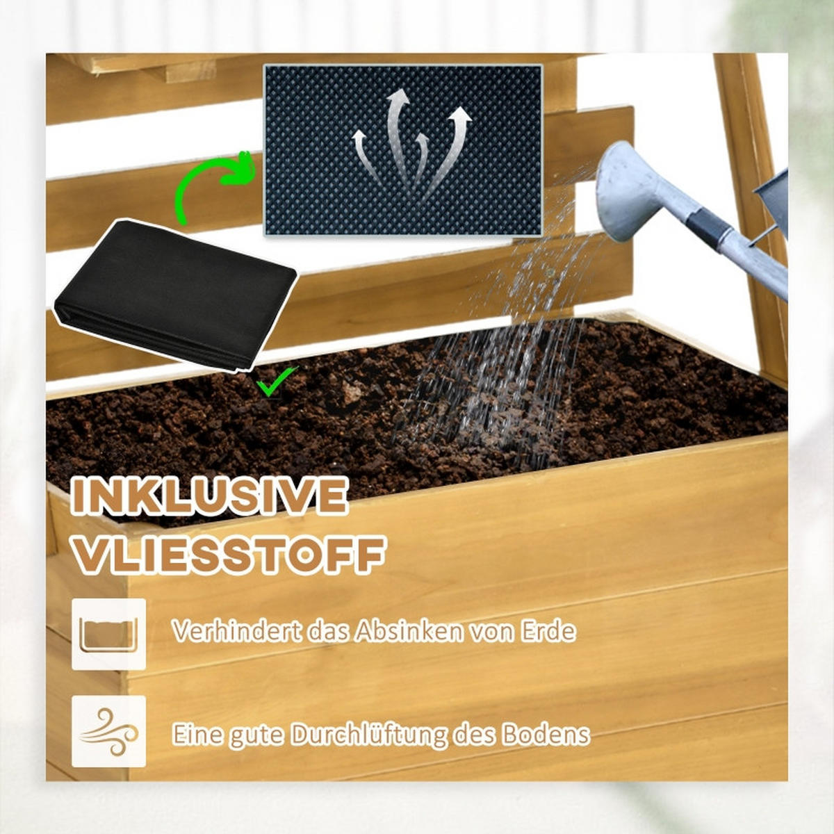 HOCHBEET Massivholz Braun mit Rankgitter und 3 Ablagen 63x39x160 cm - Braun, Holz (39/39/63cm) - ComfortXL