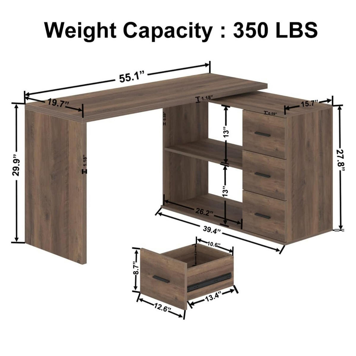 SCHREIBTISCH mit Schubladen flexibel 140 x 50 x 76 cm - Eichefarben, Holzwerkstoff/Metall (50/140/76cm) - Quality Elegance