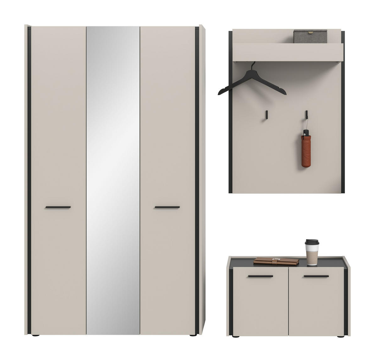 GARDEROBEN-SET EMIL 3-tlg. (B/H/T: ca. 197/190/40 cm) in Kaschmir/Kaschmir - Kaschmir, Holzwerkstoff (197/190/40cm)