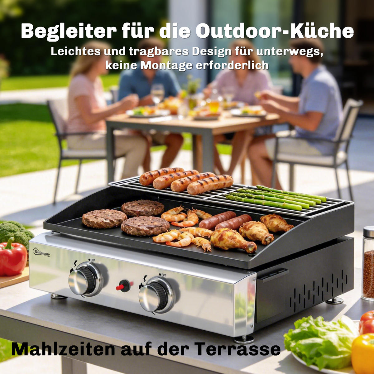 GASGRILL Stahl-Edelstahl Schwarz - Schwarz, Metall (44/21/51.5cm) - Outsunny