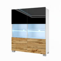 VITRINE Hochschrank mit LED-Leuchten, Schwarz/Wotan Eiche - Eiche Wotan/Schwarz, Holz (100/115/36cm) - B BELINI GROUP