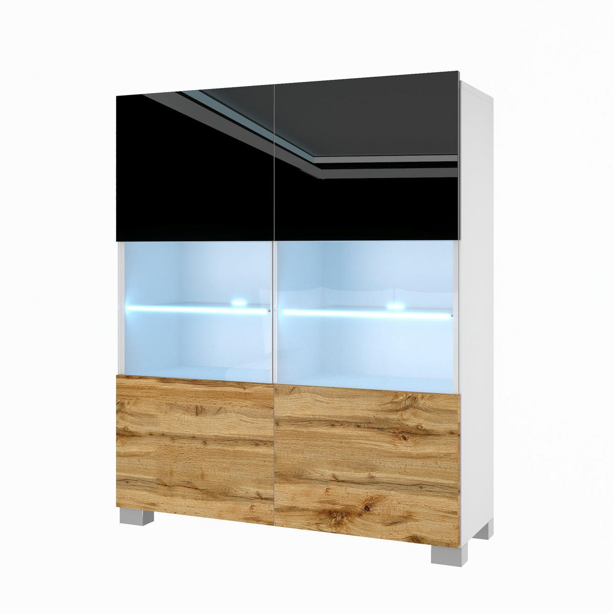 VITRINE Hochschrank mit LED-Leuchten, Schwarz/Wotan Eiche - Eiche Wotan/Schwarz, Holz (100/115/36cm) - B BELINI GROUP
