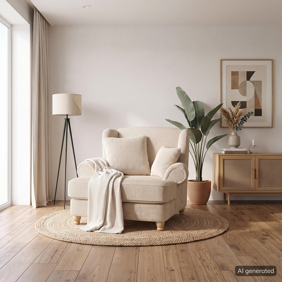 XXL SESSEL - Cord - Creme, Holz/Textil (135/100/128cm) - home24
