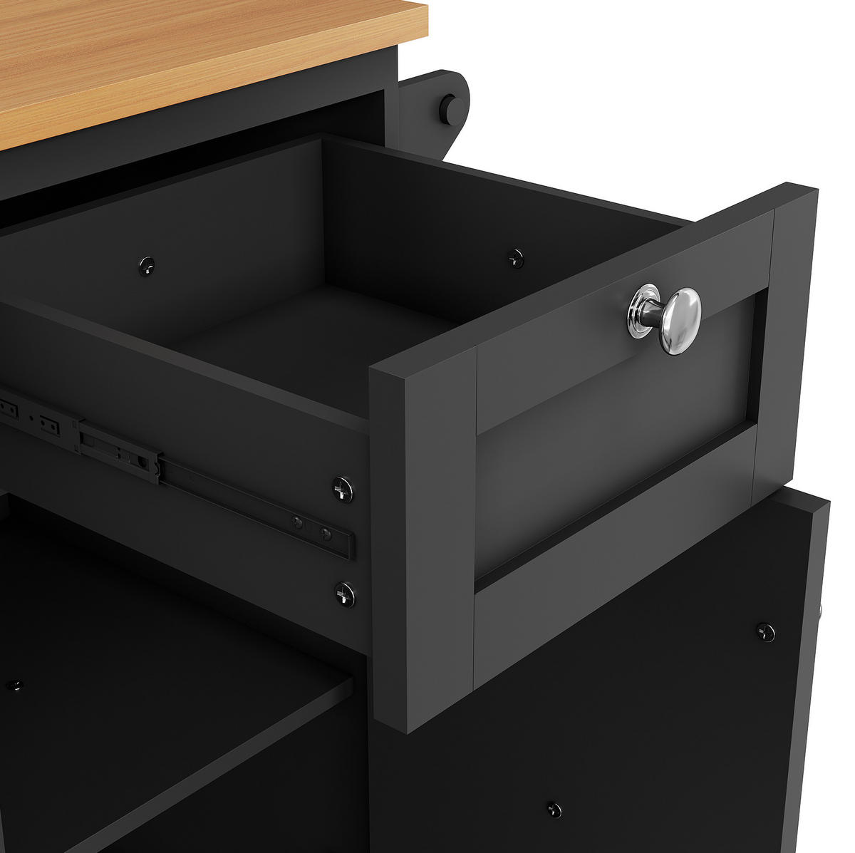 MOBILER Küchenschrank 129x46x96cm Schwarz mit Holzmaserung,Schubladen,Türen - Schwarz, Holzwerkstoff (139/92/46cm) - Modfu