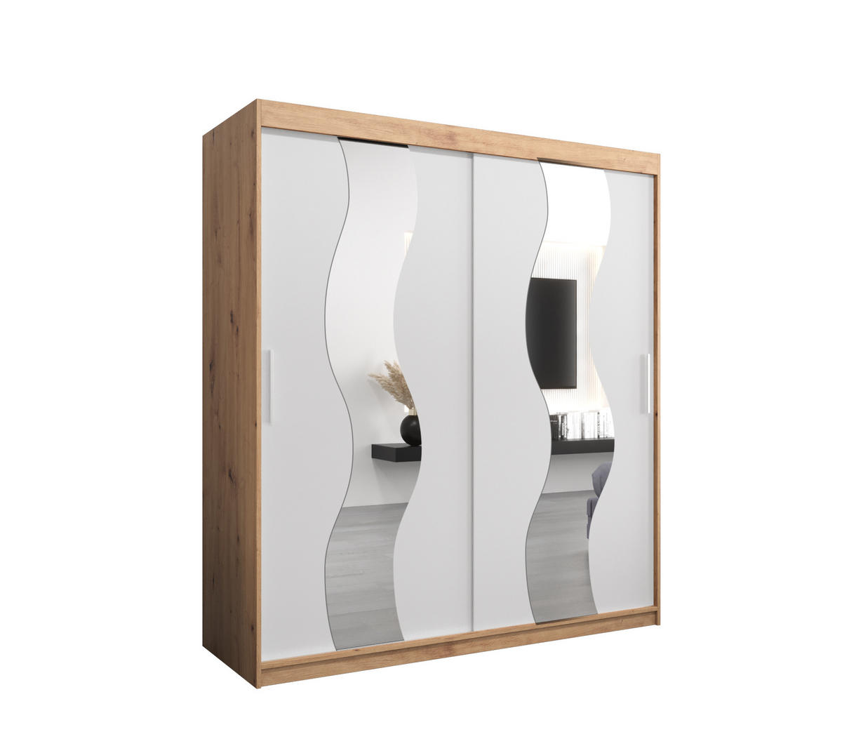 SCHWEBETÜRENSCHRANK 200/180/62 2-türig - Silberfarben/Weiß, Holz/Kunststoff (180/200/62cm) - Abiks Möbel