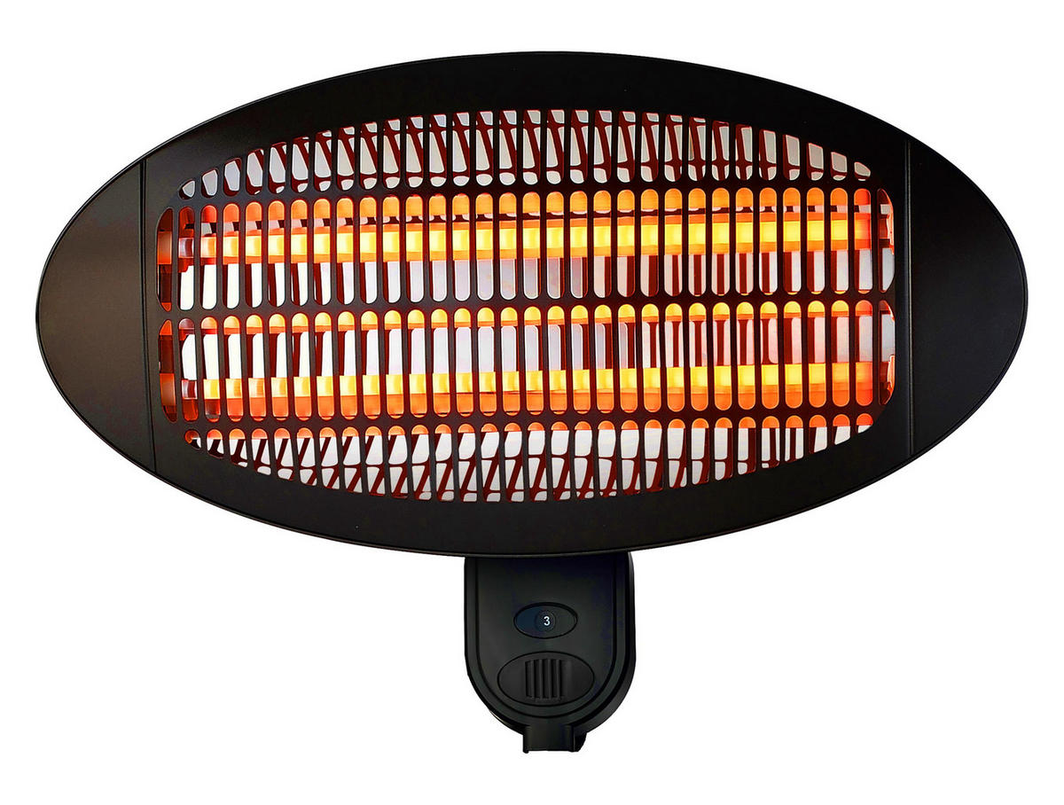 HALOGEN-HEIZUNG für Wandmontage Schwarz für Außenbereich und Bad 2000 W - Schwarz, Kunststoff/Metall (50/32/15cm) - Purline