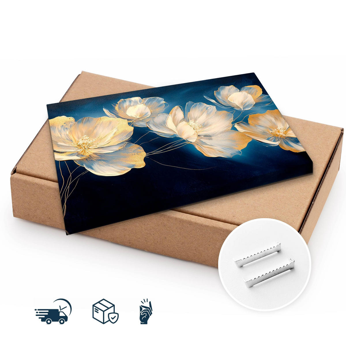 LEINWANDBILD für Schlafzimmer Blumen Pflanzen Natur Malarei 30cm x 20cm - Blau/Beige, Textil (30/20cm) - Muralo