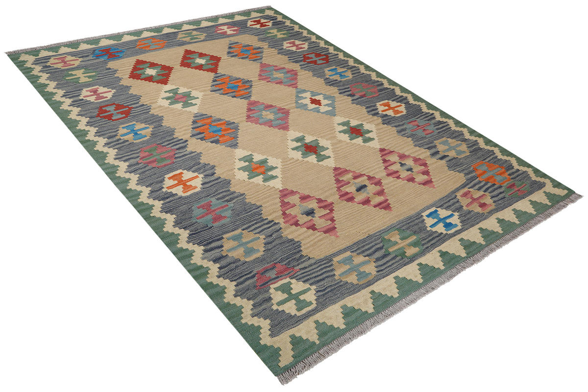 HANDWEBTEPPICH Kelim Gashgai Beige 202/159 cm Schurwolle - Beige, Textil (159/202cm) - Looma