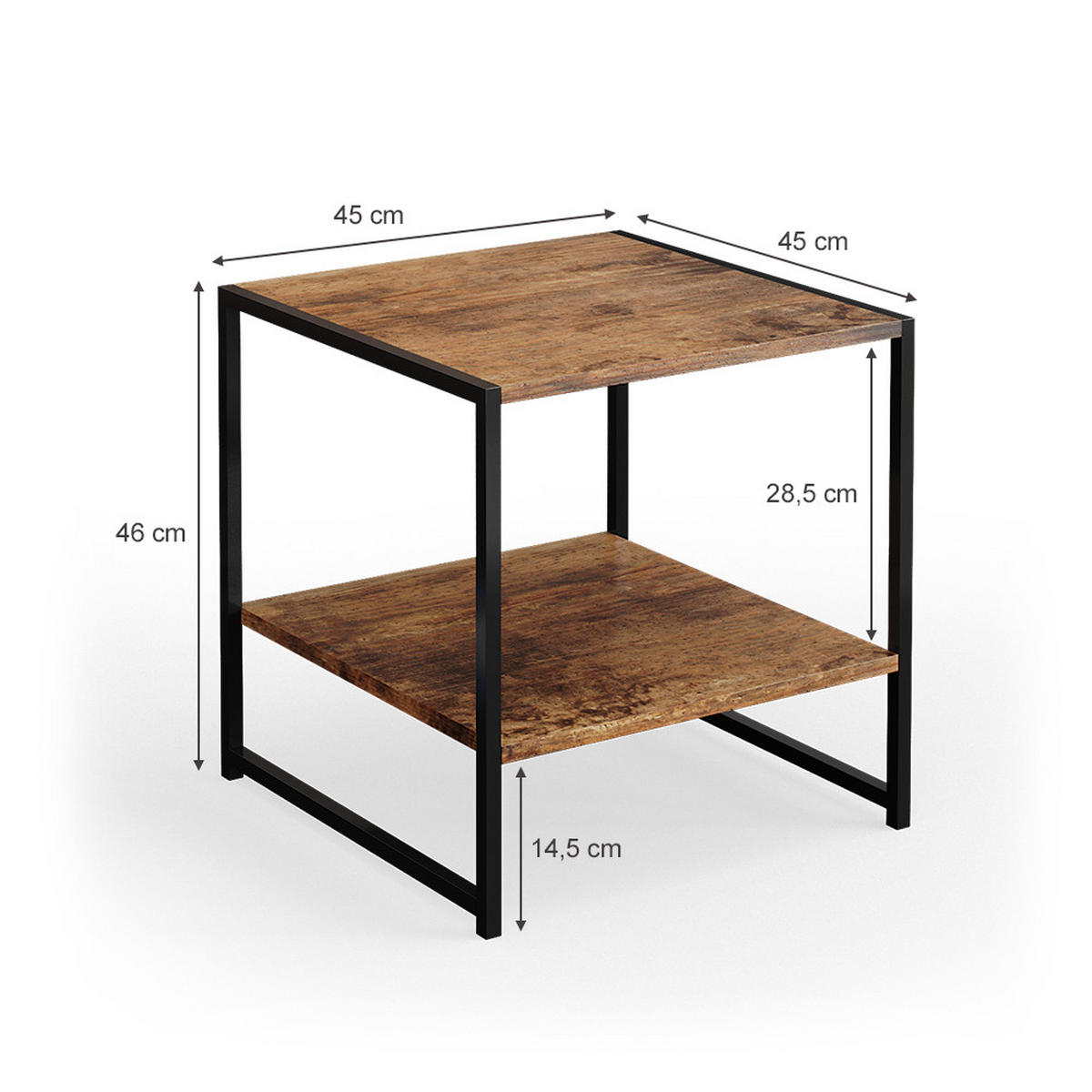 NACHTTISCH Fyrk Antikholz 2er Set - Alteiche/Schwarz, Holzwerkstoff (45/46/45cm) - Vicco