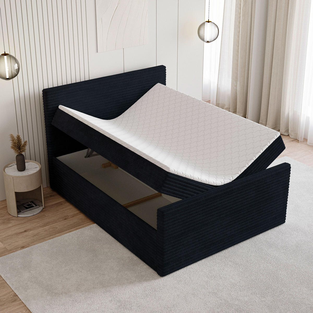 BOXBETT NOLEN 180x200 cm mit Matratze und Topper - Schwarz - Schwarz, Holz (180/200cm) - MASSENO