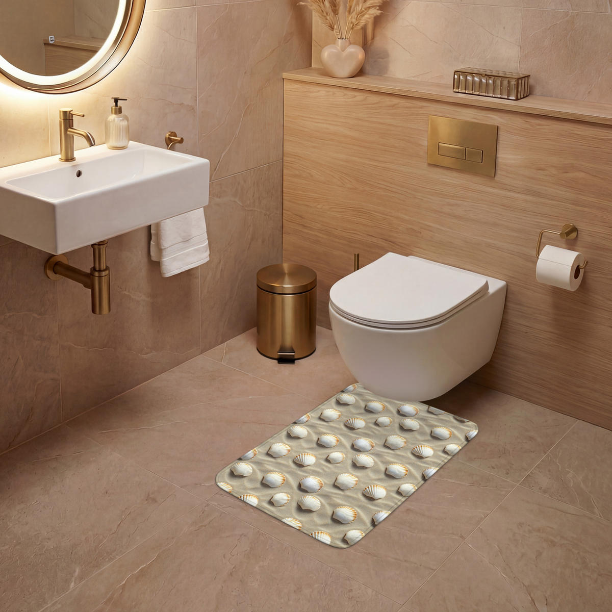 WC PŘEDLOŽKA Mušle - Písek - Námořní 40x60 cm - písková barva, textil/plast (40/1cm) - OnlyWow