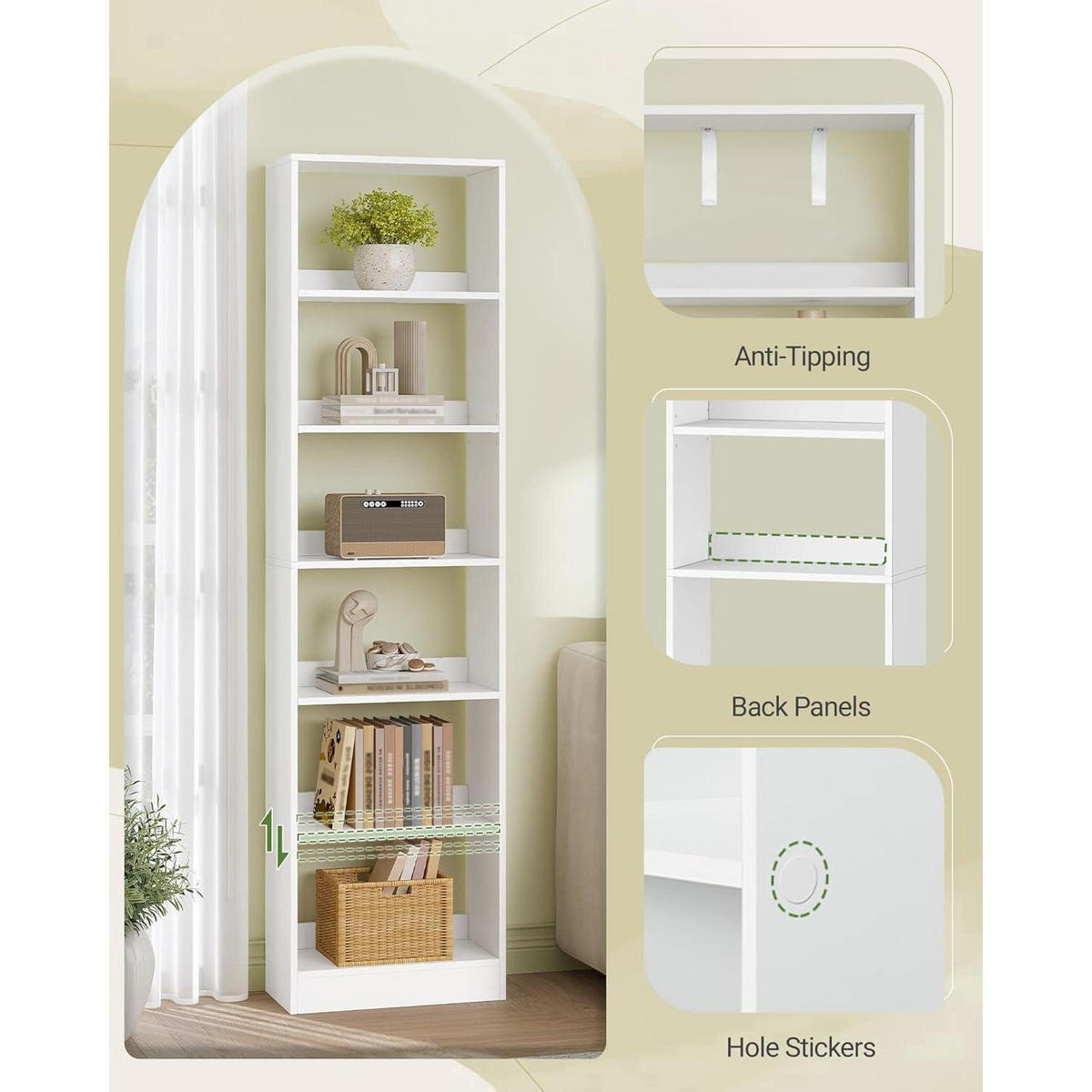 BÜCHERREGAL 6-stöckig Weiß 24 x 50 x 183 cm - Weiß, Holzwerkstoff (50/183/24cm)