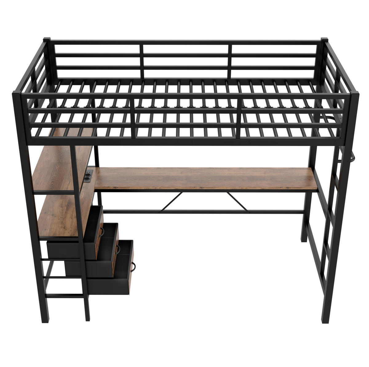 HOCHBETT 90/200 cm aus Metall/MDF mit Schreibtisch und LED-Beleuchtung Schwarz - Schwarz, Metall (90/200cm) - Modenvie