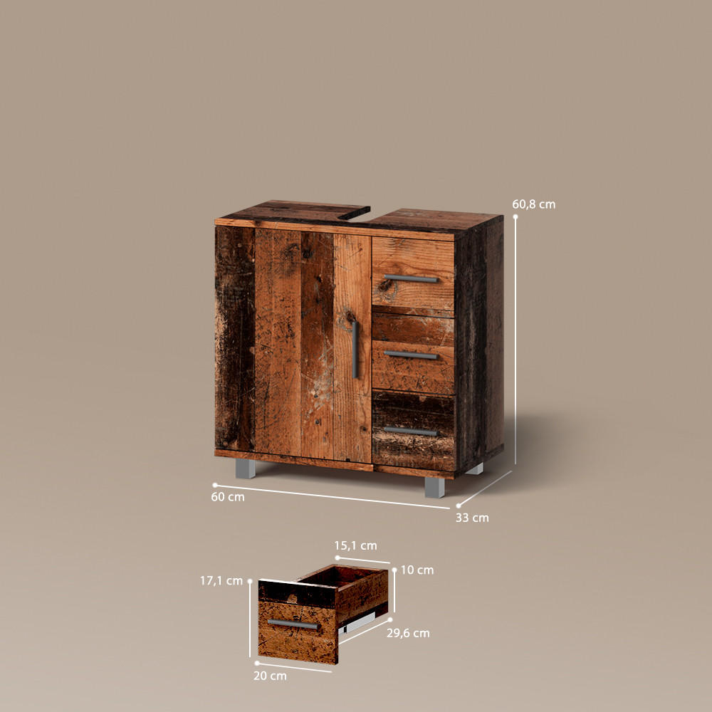 Thumbnail - Livinity® Waschbeckenunterschrank, Wildeiche, Holzwerkstoff, 5 Fächer, 3 Schubladen, Rechteckig, 60x60x33 cm, Badezimmer...