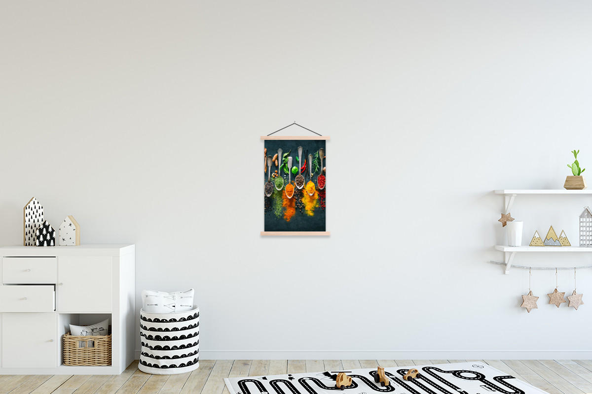POSTER Kräuter - Gewürze - Löffel 40x60 cm - Currygelb, Textil (40/60/0.15cm) - MuchoWow