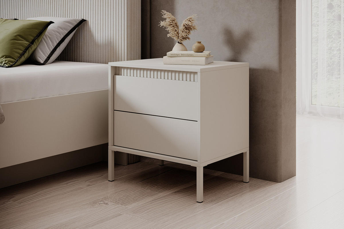 NACHTTISCH 55 cm mit Schubladen Santori, Beige - Beige, Holz (54/56/40cm) - Emporius
