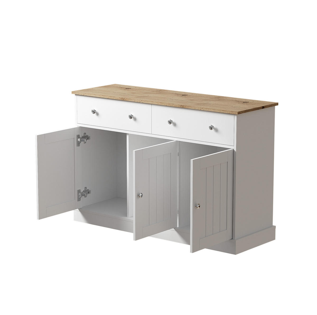 SIDEBOARD 120/36/80,5 cm mit 3 Türen & 2 Schubladen in Weiß und Holzdekor - Weiß, Holzwerkstoff (120/80.5/36cm) - BEAOK