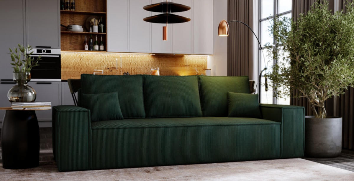 SOFA Grün AGA Ausziehbar Sztruks - Grün, Textil (256/94/97cm) - Sepro Meble