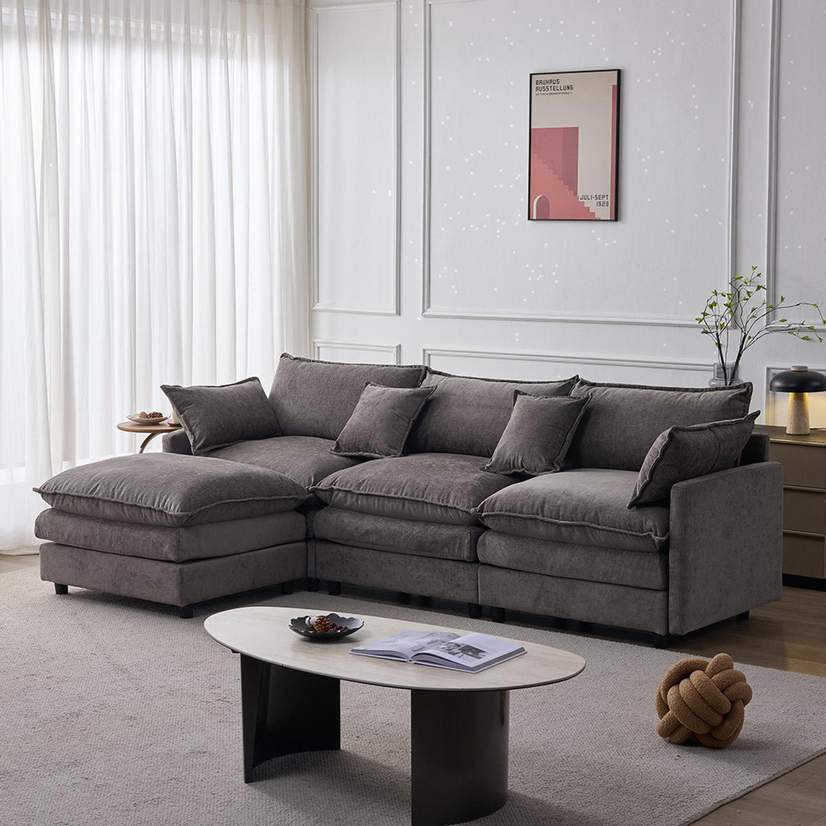 ECKSOFA-BEQUEMES L-Sofa für kleine Wohnungen, Grau - Beige, Textil (154/267cm) - KOMHTOM