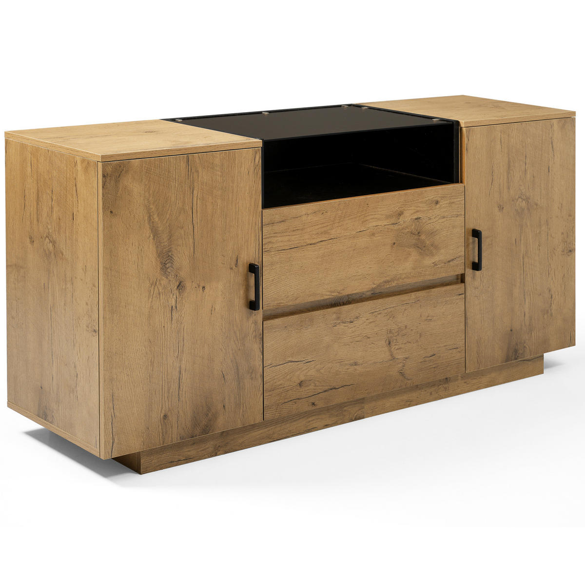SIDEBOARD 140/70/40 cm Eiche aus Holz, Glas und Metall mit verstellbaren Einlegeböden - Eichefarben, Glas (40/70/140cm) - OKMYHOME