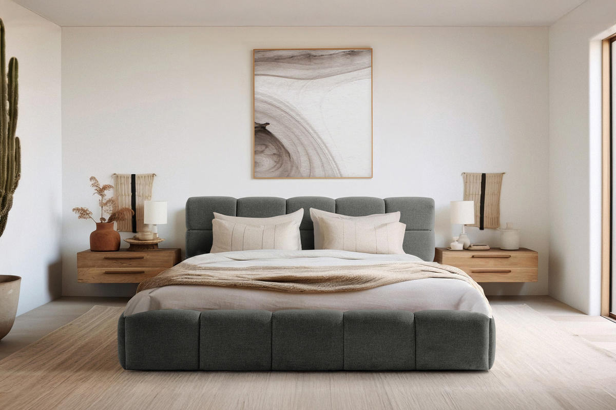 POLSTERBETT AERI 140/160/180/200 mit Rahmen und Bettkasten, grau - Grau, Holz/Holzwerkstoff (180/200cm) - KONSIMO®