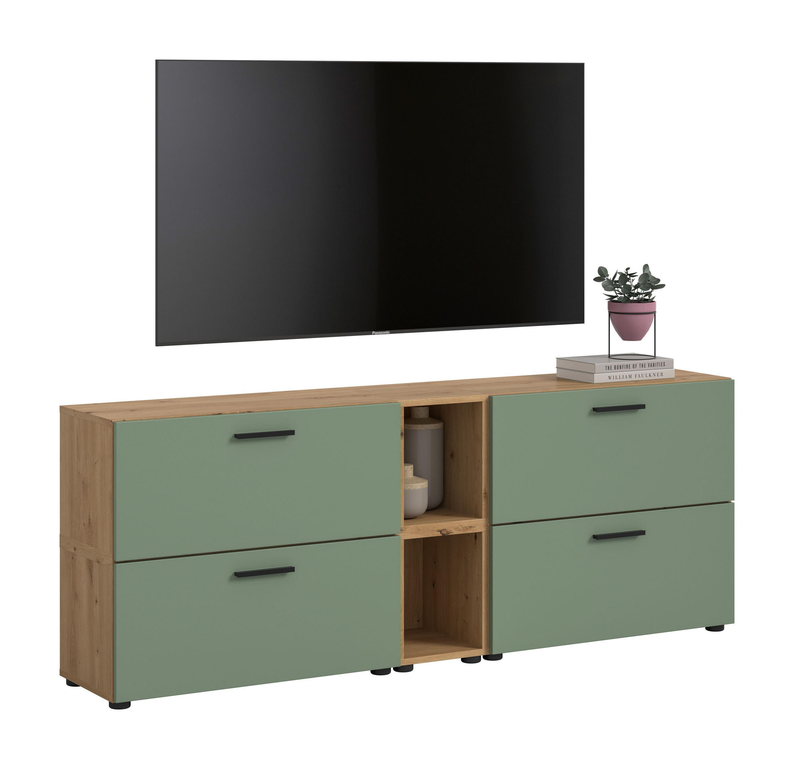 WOHNKOMBINATION THE ONE (B/H/T: ca. 176/67/34 cm) in Artisan Oak Nachbildung/Smoke Green - Eiche Artisan, Holzwerkstoff (176/67/34cm)