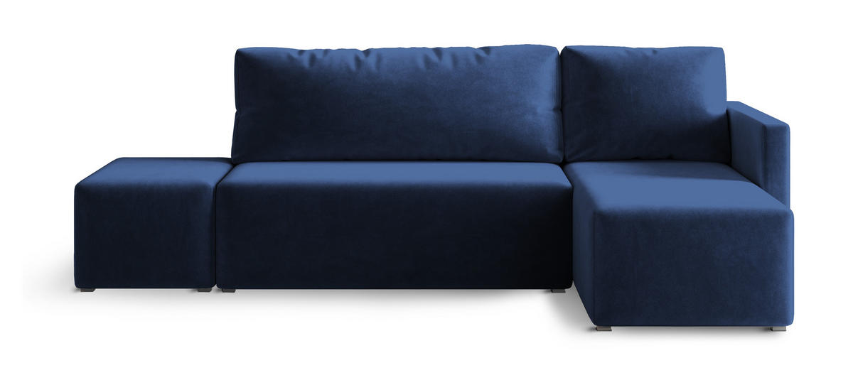 ECKSOFA VELOTTI R-S Blau Plüsch-Stoff mit Schlaffunktion - Blau, Holz (261/143cm) - MASSENO