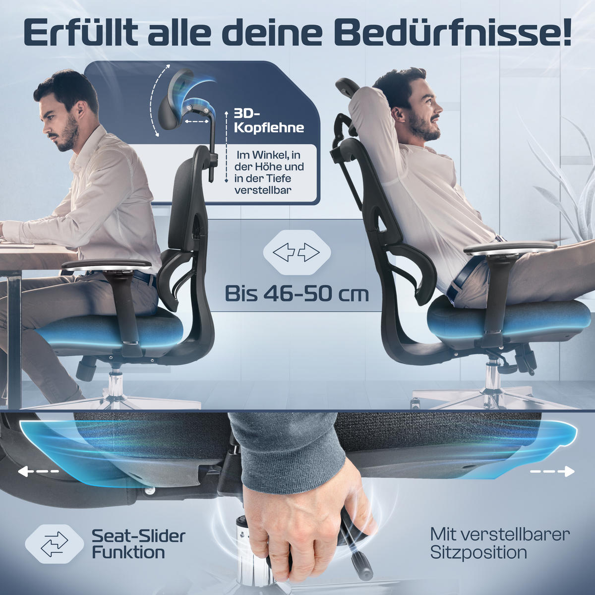 BÜROSTUHL ProSeat Schwarz - Silberfarben/Schwarz, Kunststoff/Textil (70/145/70cm) - Clouvou
