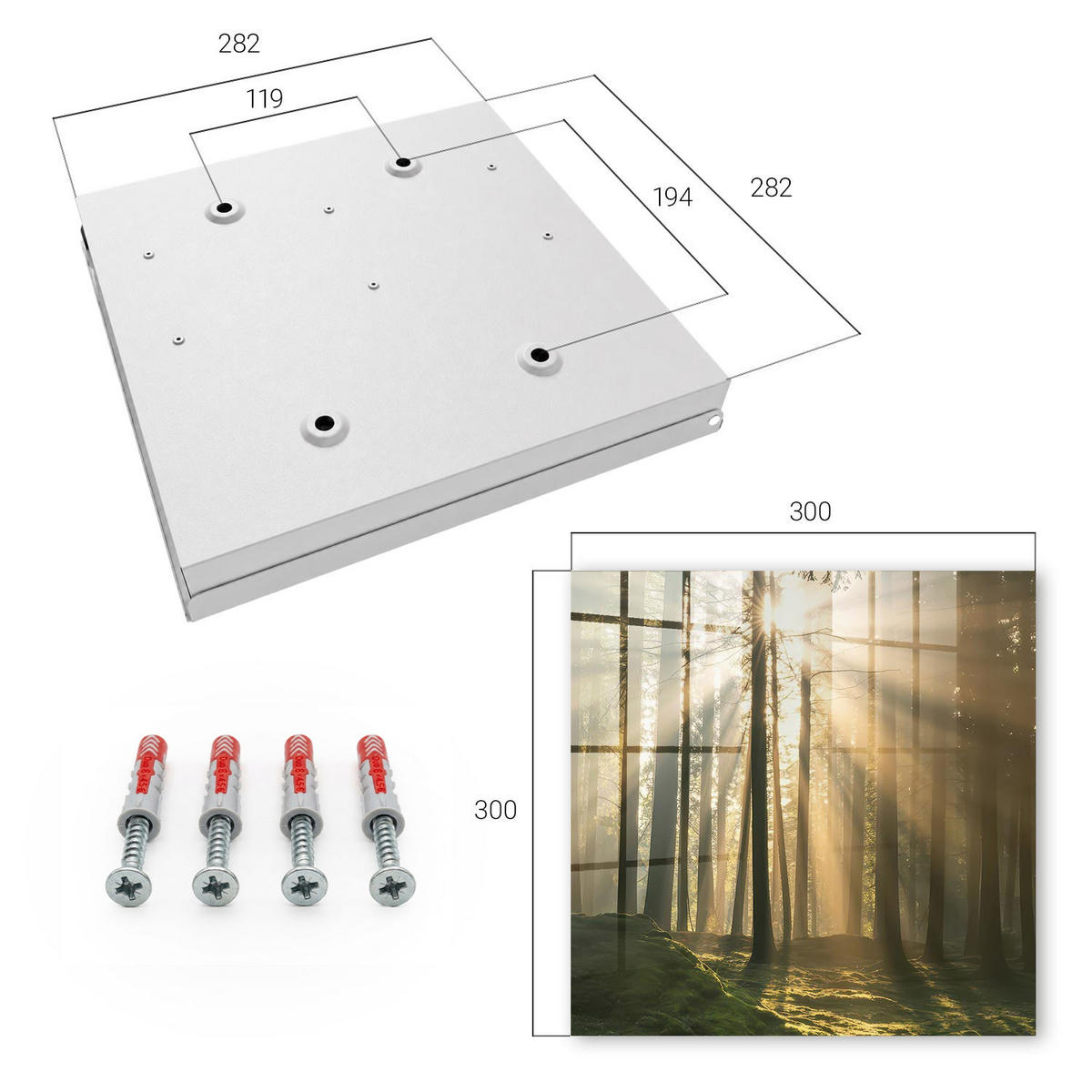 SCHLÜSSELBOX Weiß 30x30 cm – Türöffnung nach rechts - Waldlicht - Grün, Metall (30/30/5cm) - TULUP