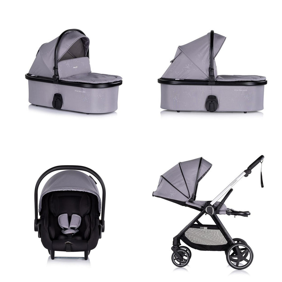 KOMBIKINDERWAGEN Marbella 3 in 1 grau Fußabdeckung Einlage i-Size Babyschale - Grau, Metall (90/63/108cm) - Chipolino