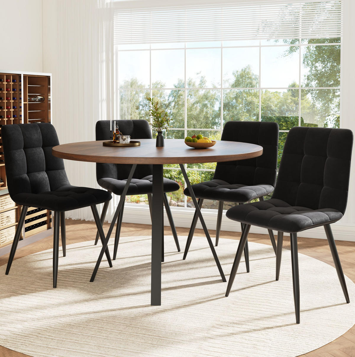 ESSTISCH 80x80x75 cm in Schwarz aus MDF mit Walnussoptik auf schwarzen Metallbeinen - Schwarz, Holzwerkstoff (80/80/75cm) - Modfu