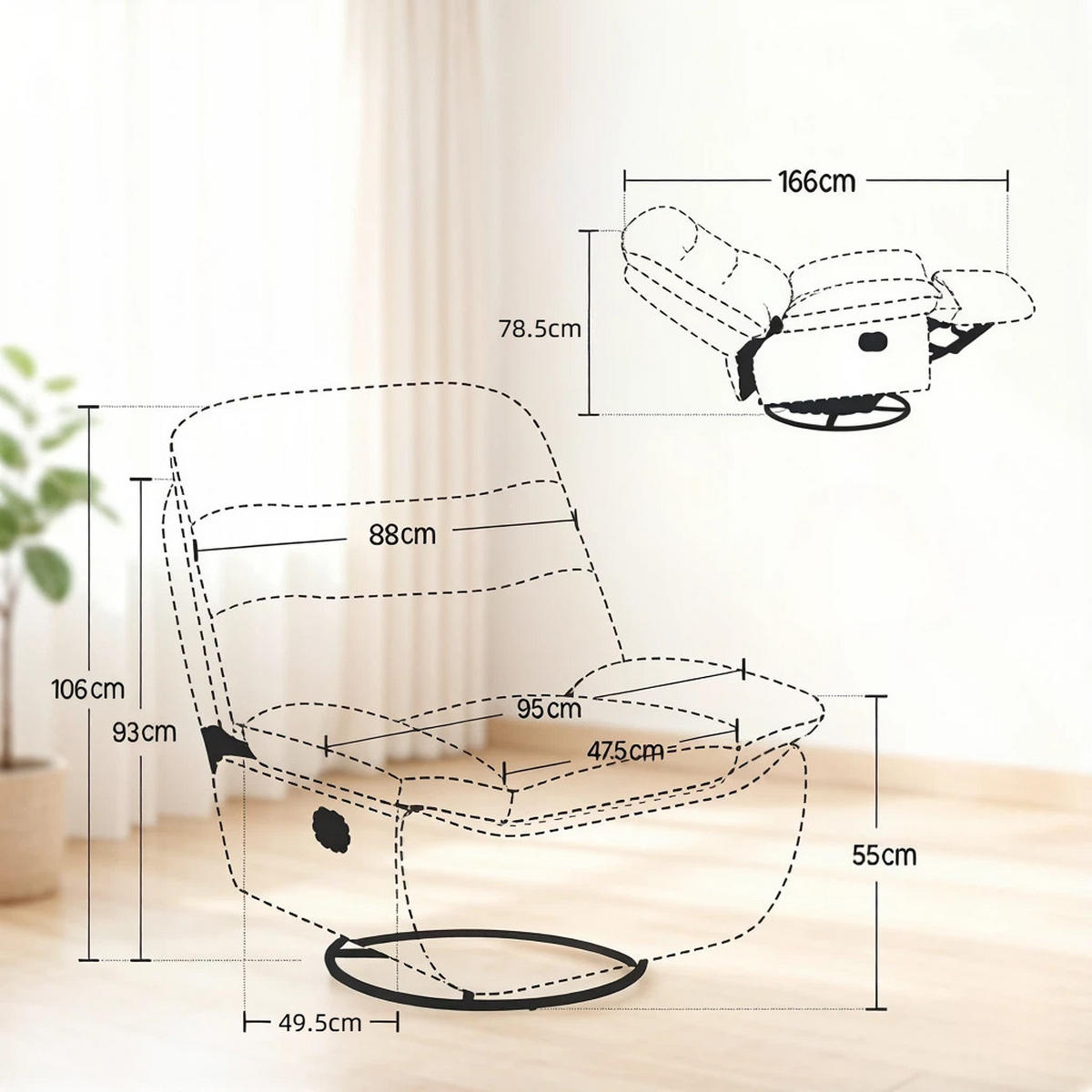 RELAXSESSEL 360° drehbar mit Fußstütze und Stauraum, DE-42187, Beige - Beige, Metall (49.5/106/95cm) - ComfortXL