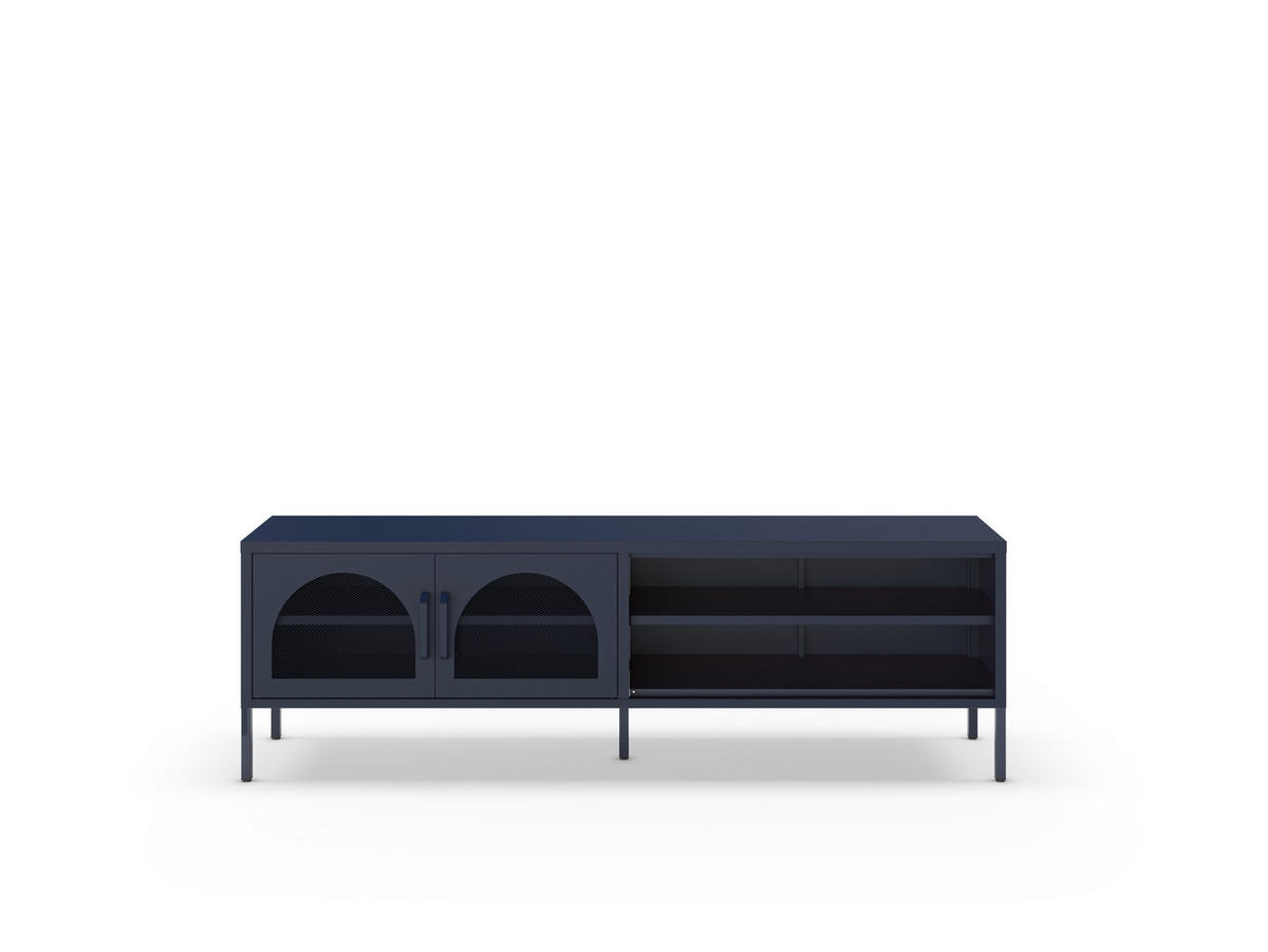 TV-MÖBEL mit 2 Metalltüren, L160cm - Zio - Mitternachtsblau - Dunkelblau, Metall (160/50/35cm) - Drawer