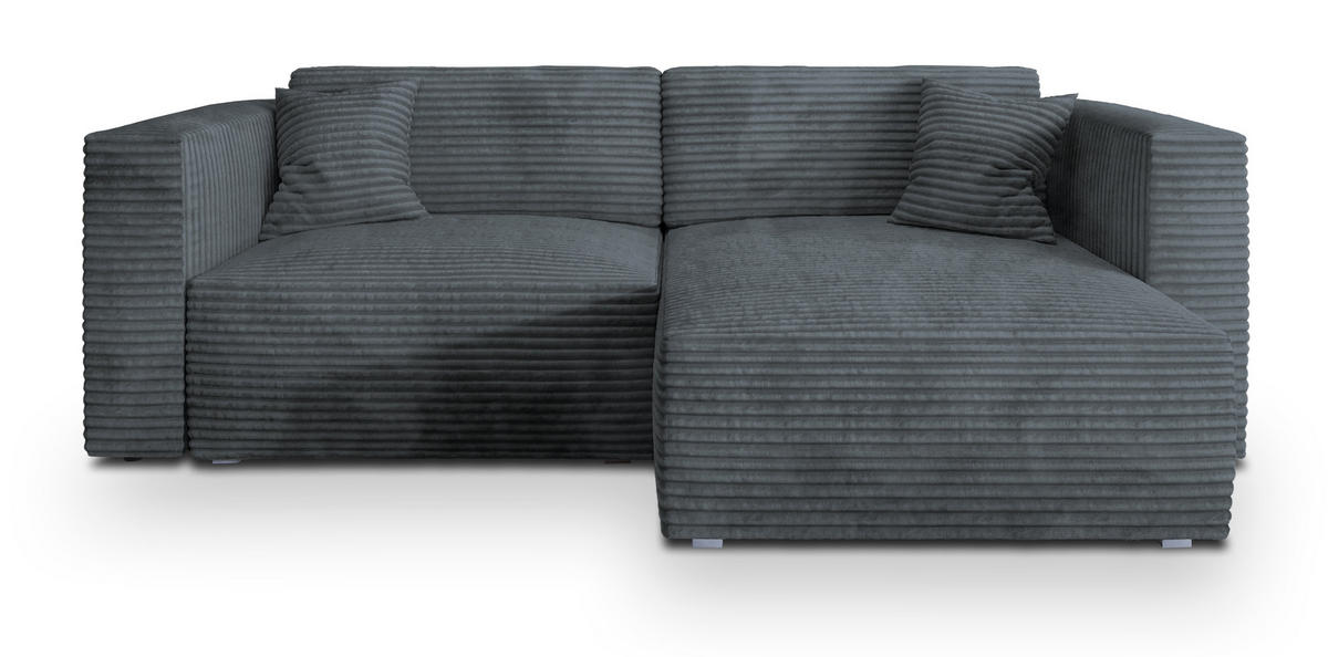 ECKSOFA NERIO Grau Kordstoff mit Schlaffunktion - Grau, Holz (245/148cm) - MASSENO