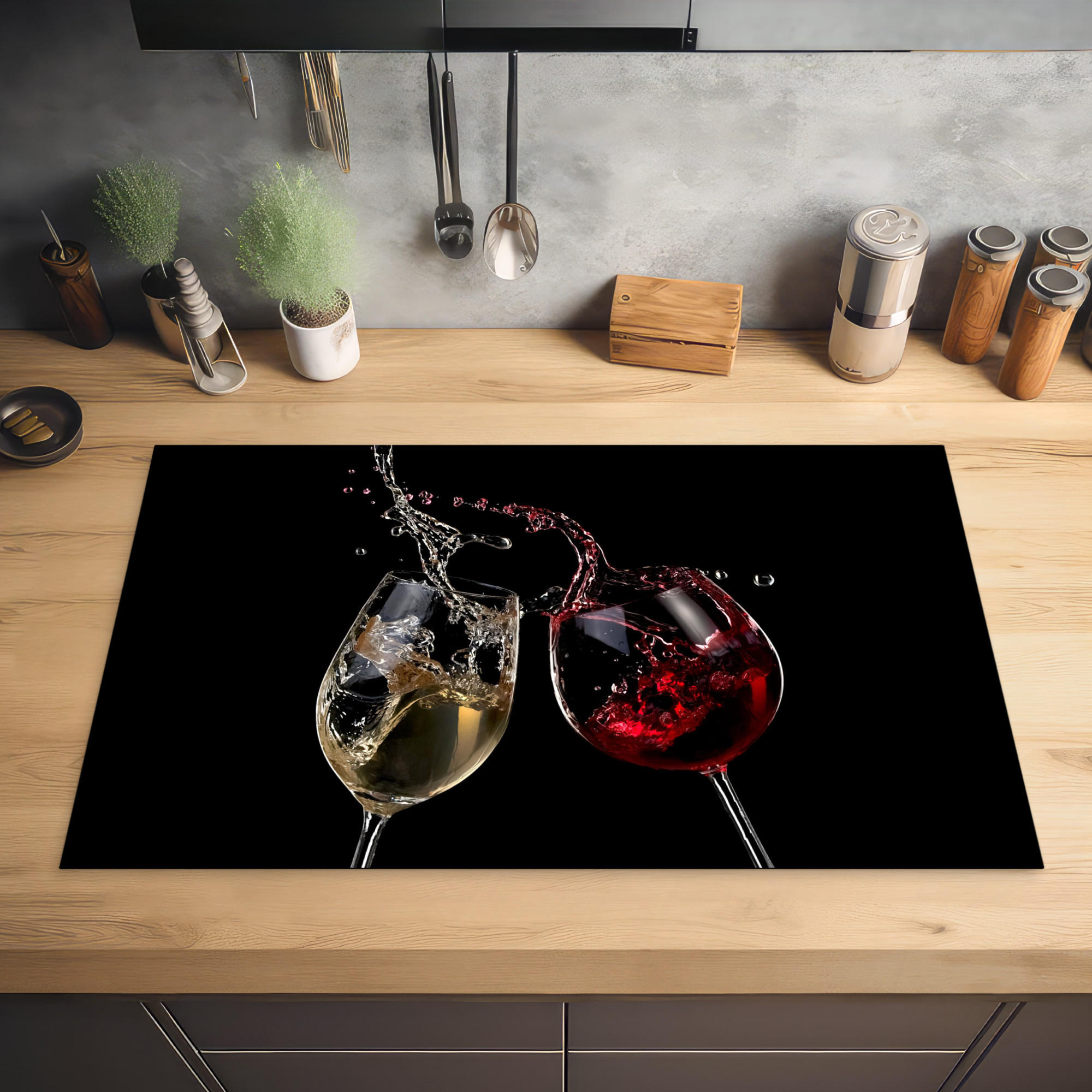 HERDABDECKPLATTE Rotwein - Weißwein - Glas - Schwarz 85x52 cm - Weinrot, Kunststoff (85/0.2/52cm) - MuchoWow