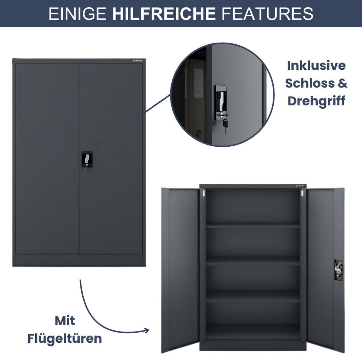 AKTENSCHRANK abschließbar KADO mit Flügeltüren 140x90x40cm Anthrazit - Anthrazit, Metall (90/140/40cm) - DELUKE