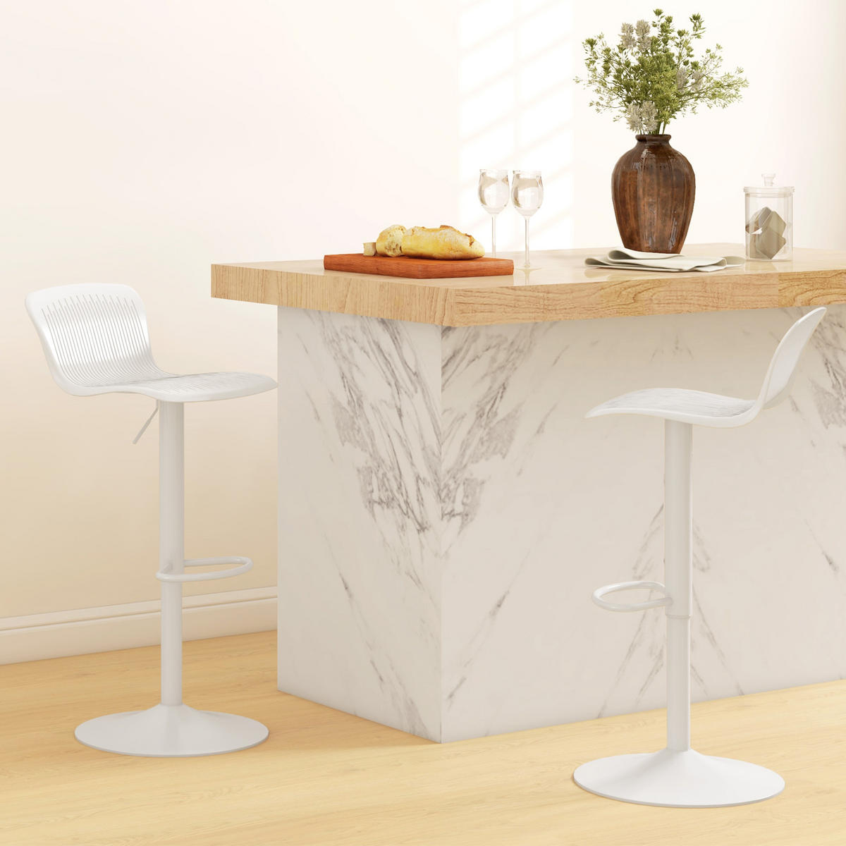 BARHOCKER 2er-Set DE-14771 höhenverstellbar mit Rückenlehne und Fußstütze Weiß - Weiß, Metall (38.5/97.5/40cm) - ComfortXL