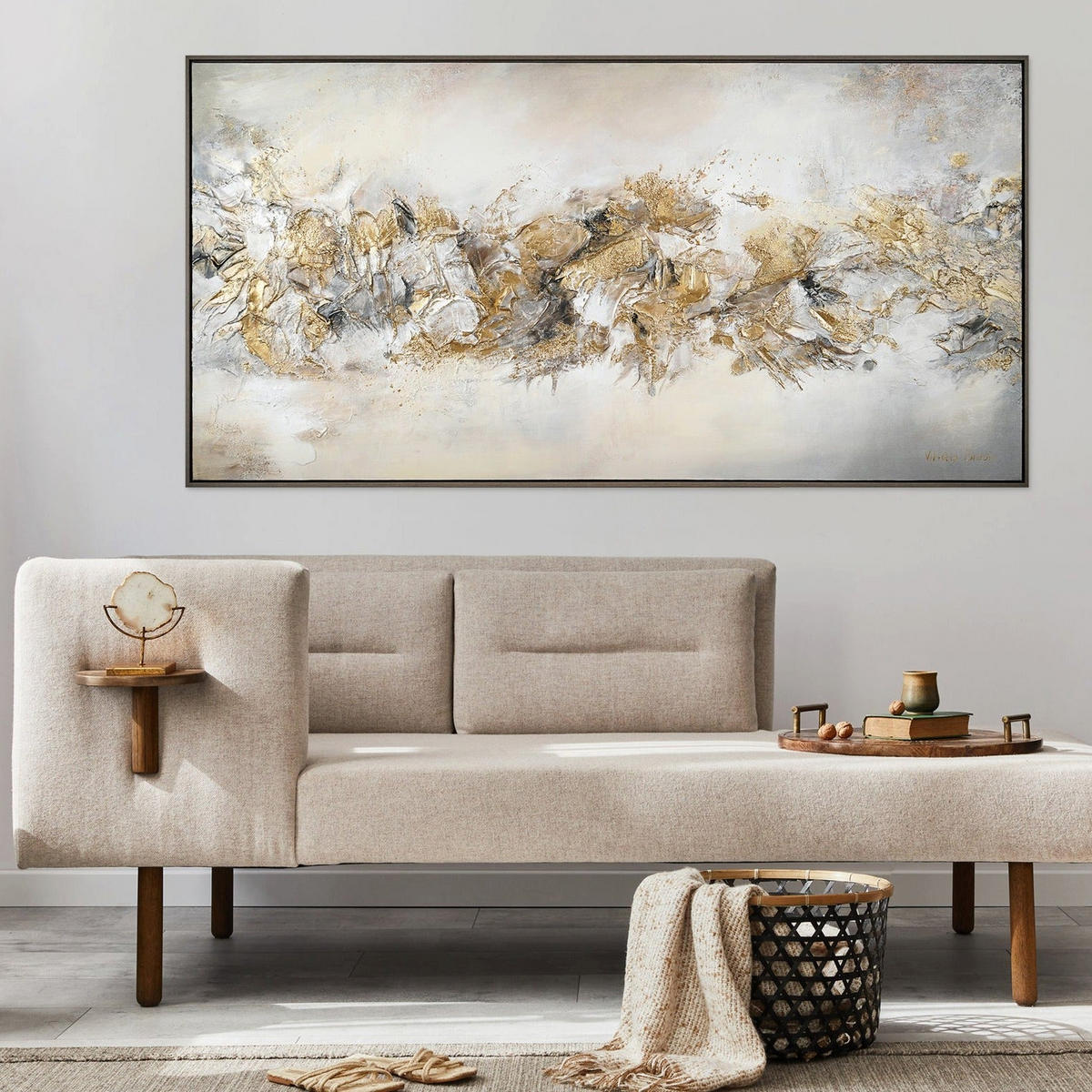 GEMÄLDE Glückslinie Schattenfugenrahmen Grau 100x50 cm - Grau, Holz (100/50cm) - YS-art gallery
