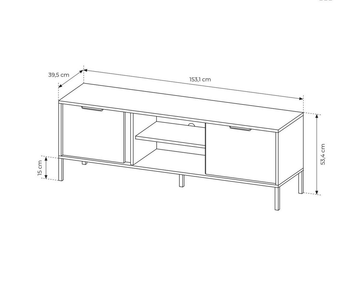 TV-LOWBOARD LARS Schwarz 153x40x53 cm - Schwarz, Holzwerkstoff (153/53/40cm) - FURNLUX
