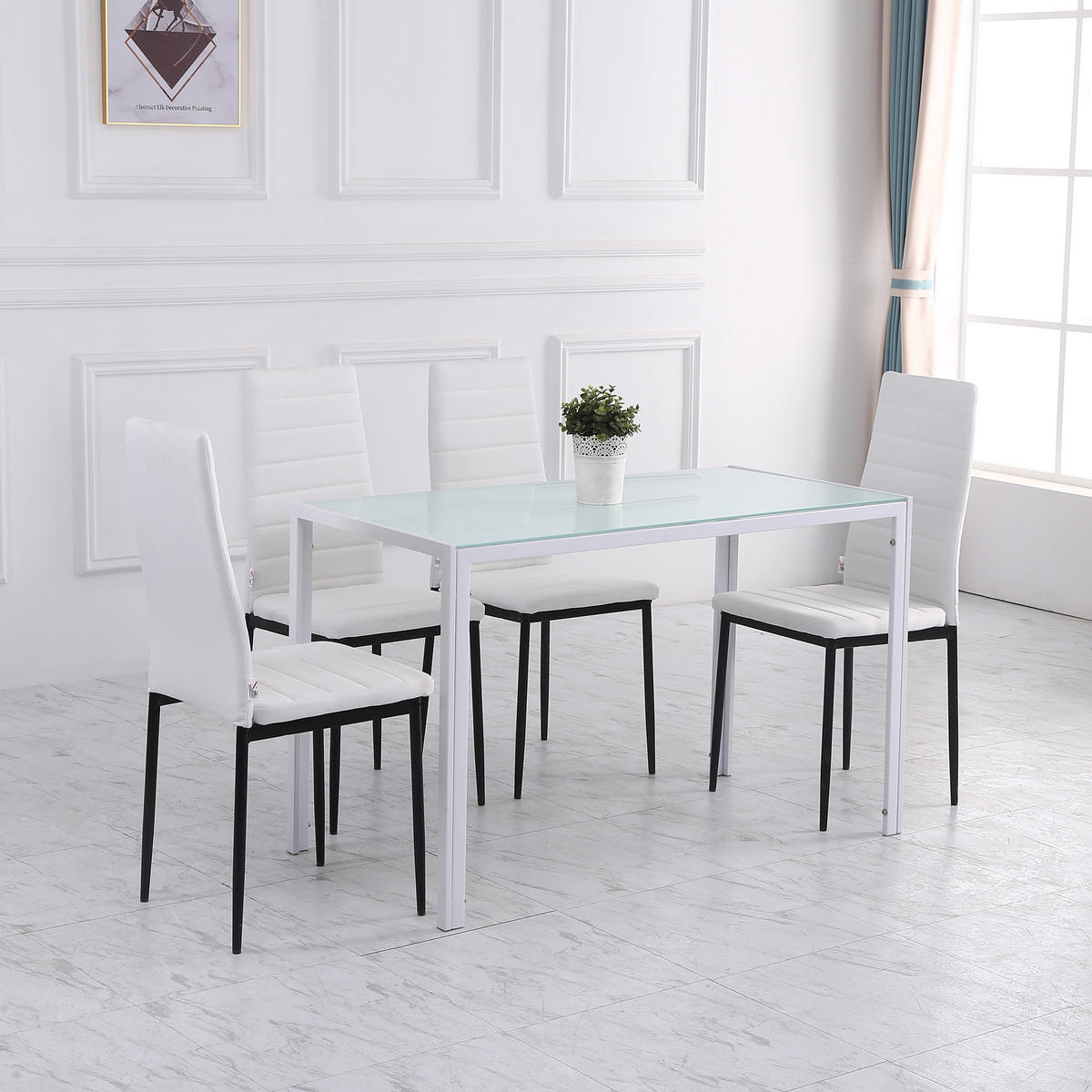ESSTISCH Küchentisch für 4 Personen, Esszimmertisch für Küche Metall, Weiß - Weiß, Metall (120/60/75cm) - HOMCOM