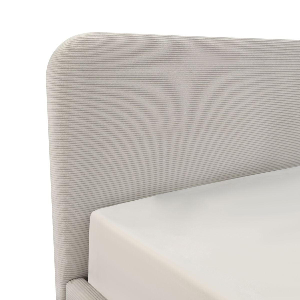 BETTKASTEN 140x190 mit kopfteil bezogen mit beigem livy 205/150/88 cm - Beige, Holz (140/190cm) - Calicosy