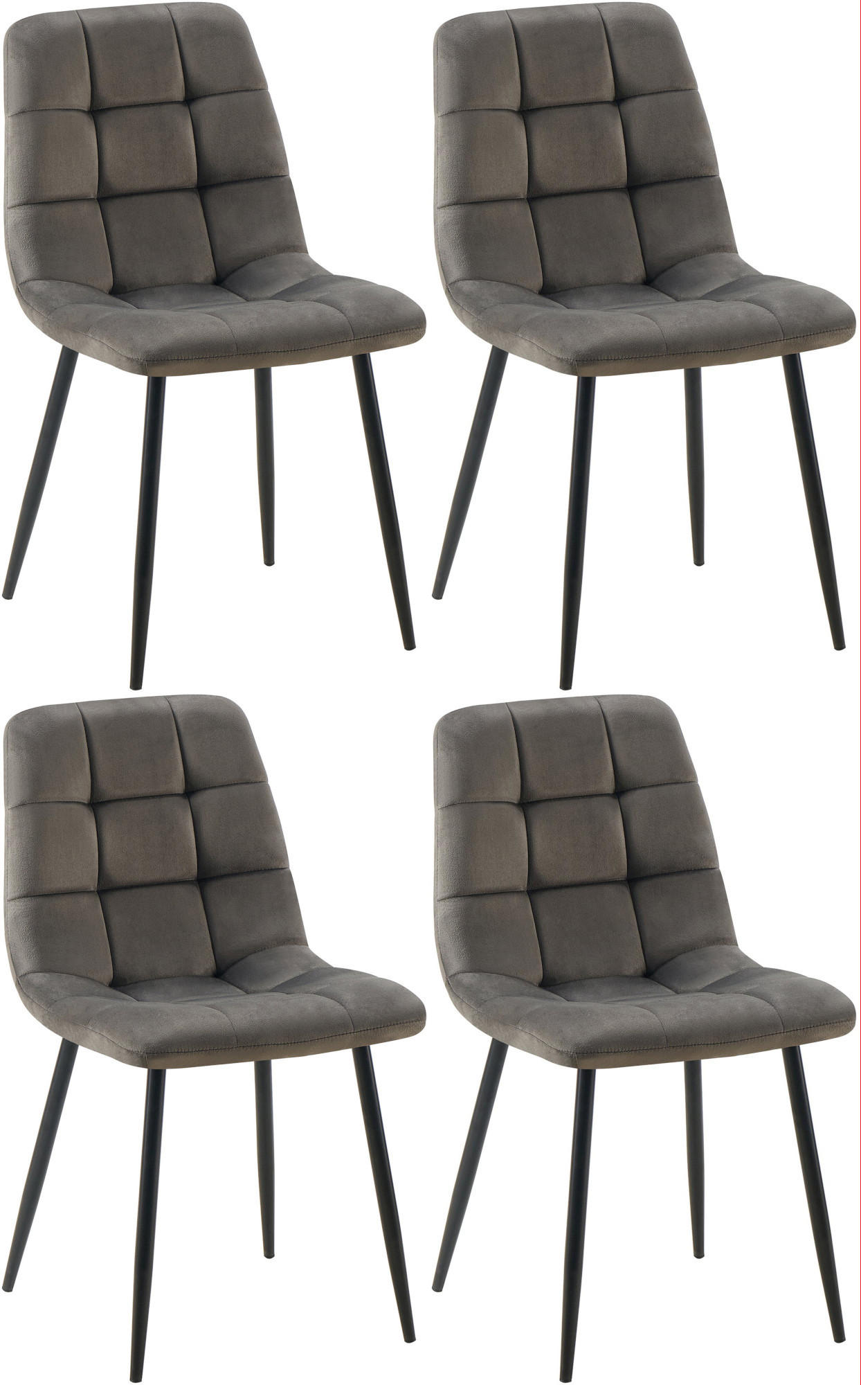 STUHL 4er Set Samt Anthrazit - Anthrazit/Schwarz, Textil/Metall (45/84/55cm) - CLP