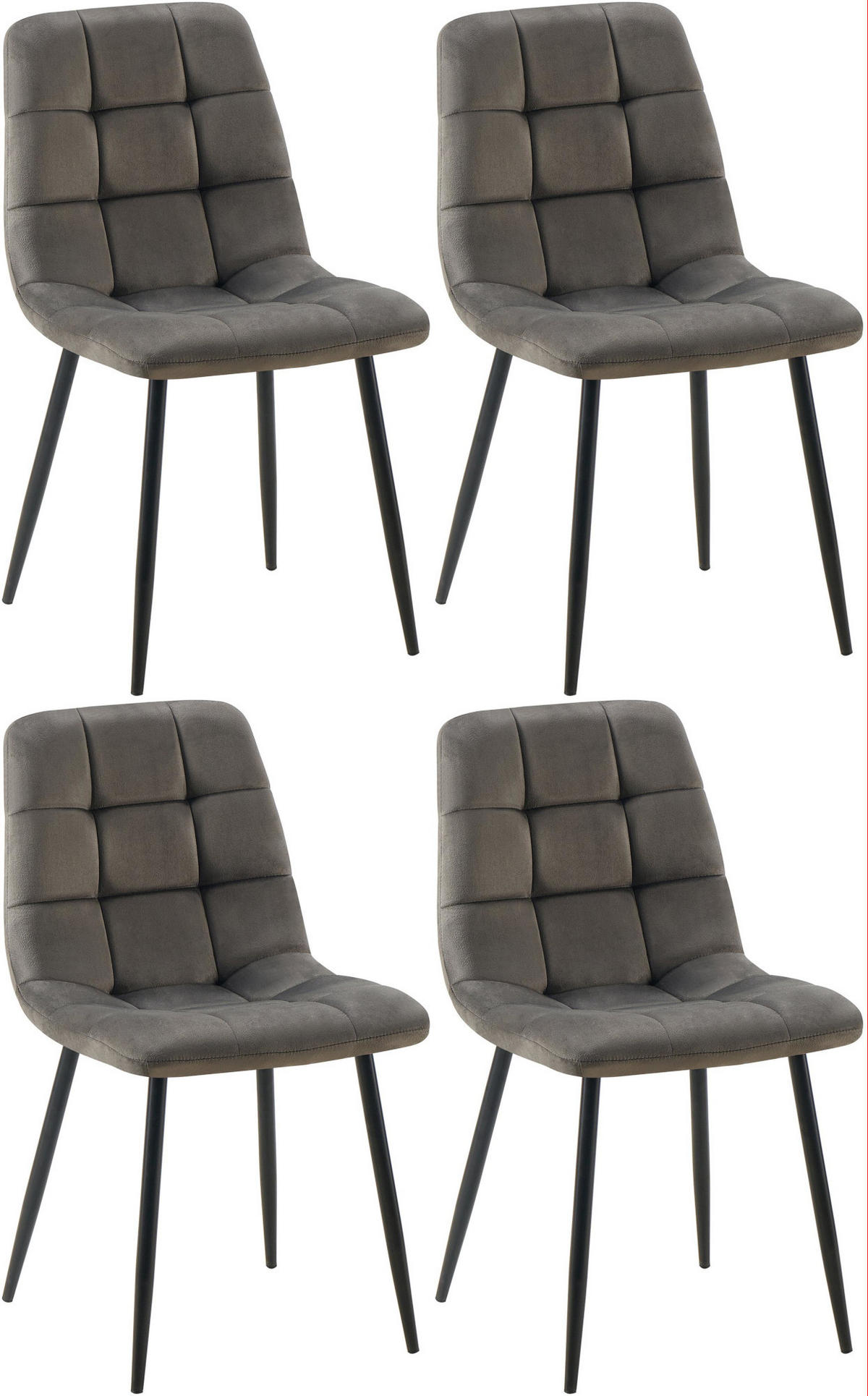 STUHL 4er Set Samt Anthrazit - Anthrazit/Schwarz, Textil/Metall (45/84/55cm) - CLP