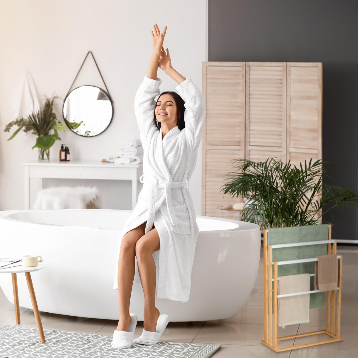 HANDTUCHSTÄNDER - Hellbraun, Holz (55/82/24cm) - Relaxdays