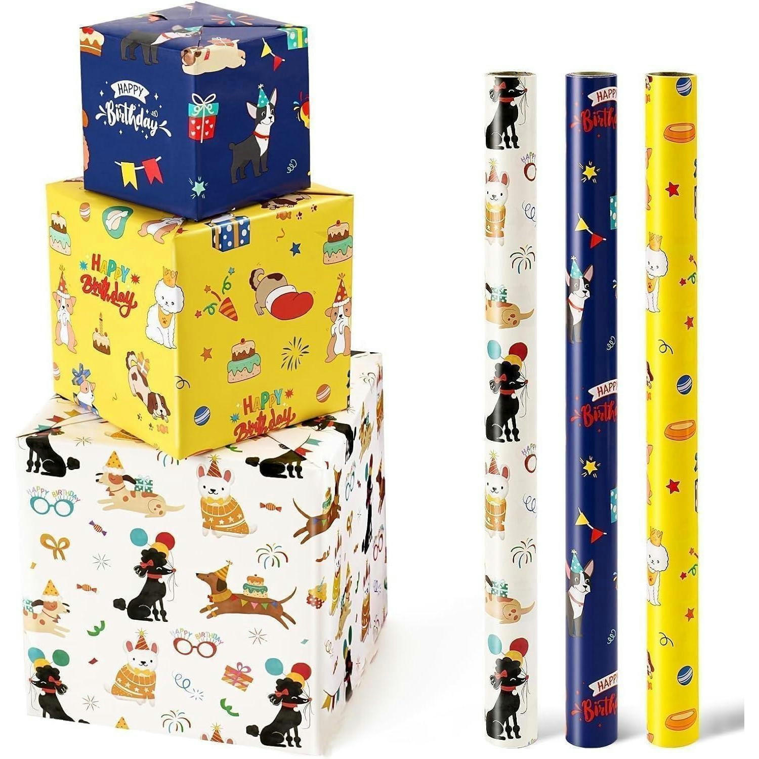 GESCHENKPAPIER 3 Rollen Set Hunde Motiv 43 cm x 3 m - Multicolor, Papier (43/43/305cm)