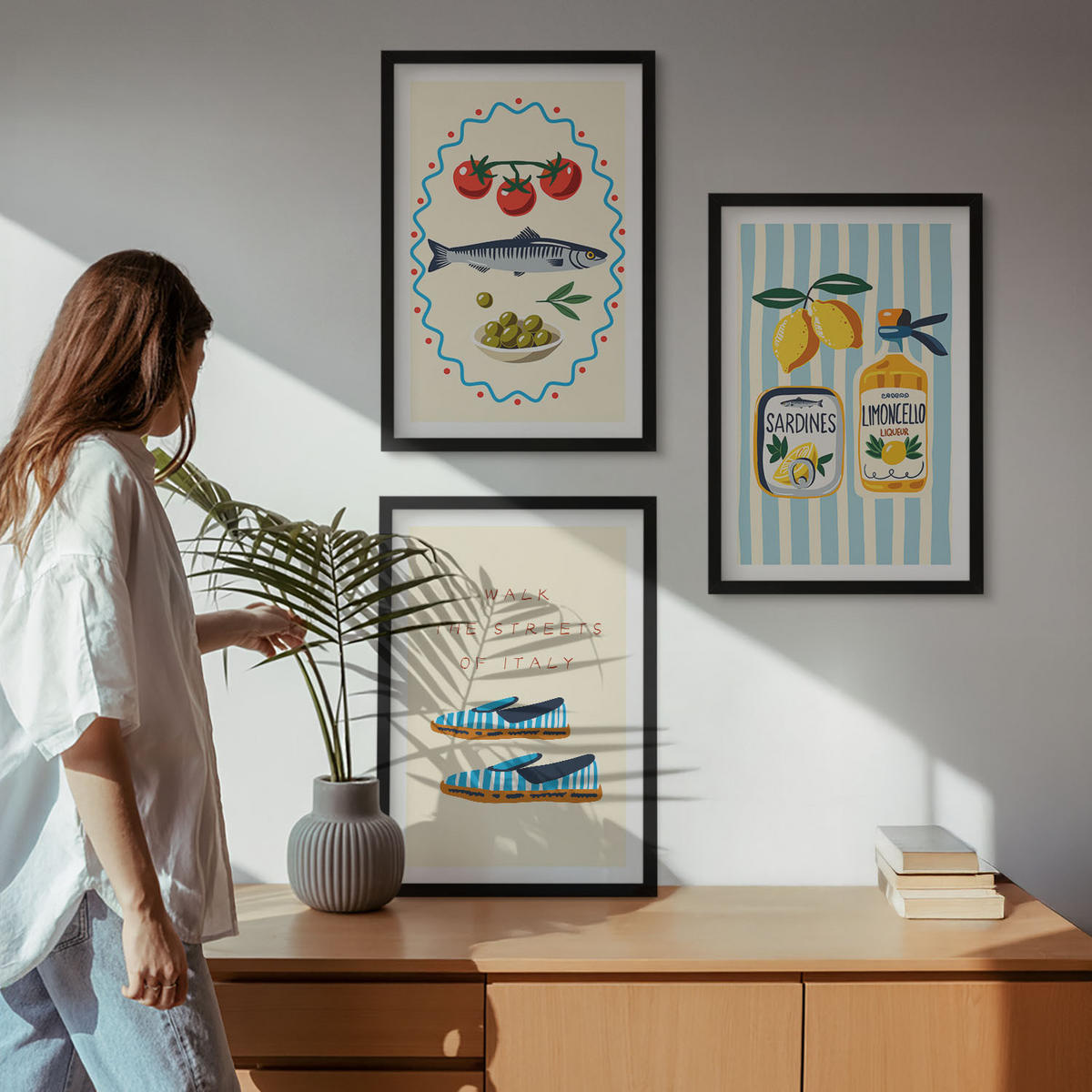 WANDBILDER 3er-Set - 40x60 cm Schwarzer Rahmen - Italienische Aromen und Lifestyle-Bilder - Schwarz, Kunststoff (40/60cm) - ArtPrintCave