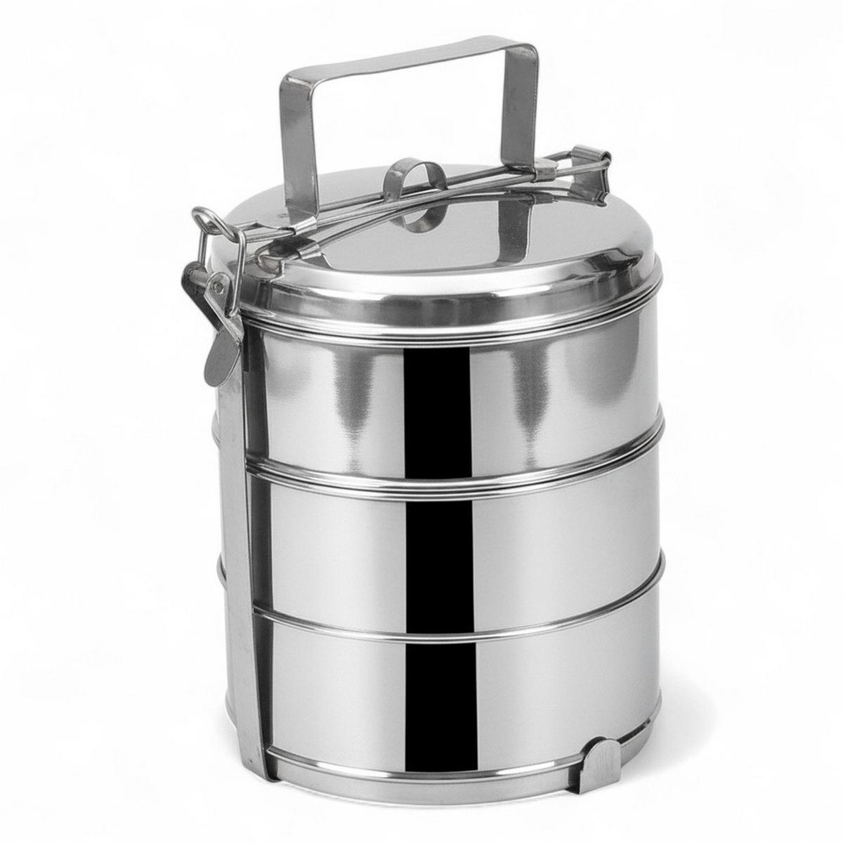 LUNCHBOX Dreistöckige aus Stahl 3 x 1 l - Silberfarben, Metall (16/27/16cm) - Orion 