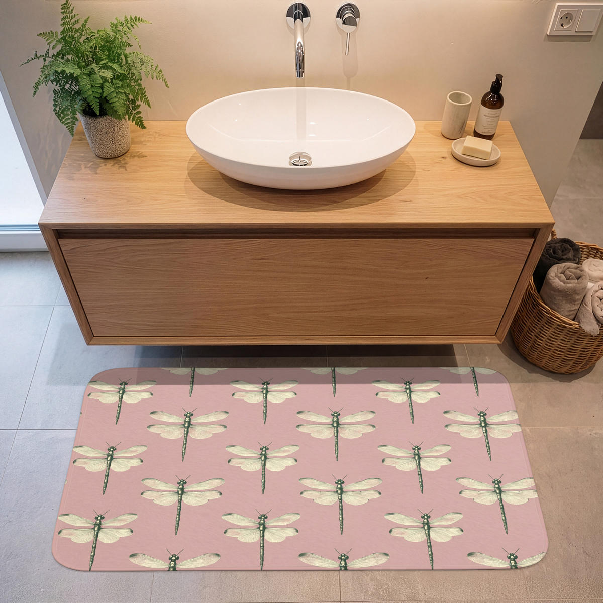 KÚPEĽŇOVÁ PREDLOŽKA Zvončeky - vzor - ružová 120x60 cm - ružová, textil/plast (120/60cm) - OnlyWow